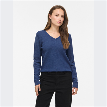  VILA RIL NAVY PEONY/ DARK MELANGE STRIK V HALS - 14042769